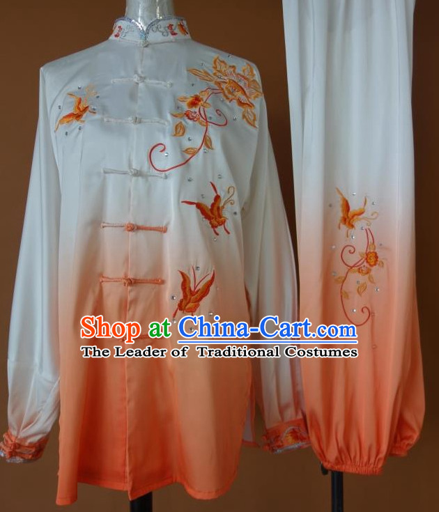 Top Gold Asian Championship Embroidered Butterfly Kung Fu Martial Arts Uniform Suit for Women Men