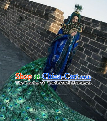 Chinese Ancient Peacock Prince Clothing and Hair Pieces Complete Set for Men