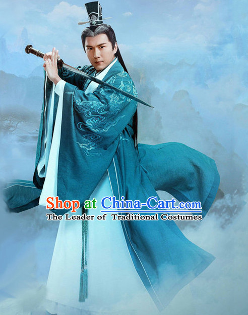 Ancient Chinese Men's Clothing _ Apparel Chinese Traditional Dress Theater and Reenactment Costumes and Coronet Complete Set for Men