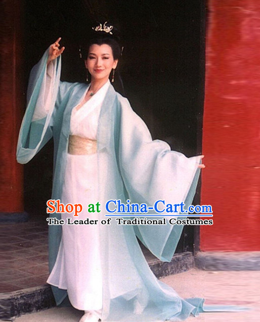 Ancient Chinese TV Drama White Snake Film Women's Clothing _ Apparel Chinese Traditional Dress Theater and Reenactment Costumes and Coronet Complete Set