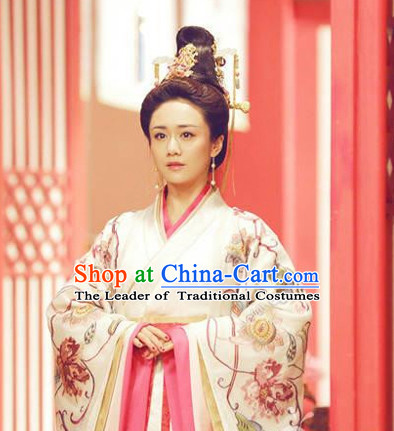 Top Chinese Ancient Empress Women's Clothing _ Apparel Chinese Traditional Dress Theater and Reenactment Costumes and Hat Complete Set