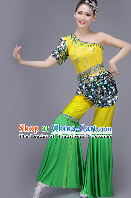 Chinese Dance Costume Dance Costumes Fan dance Umbrella Ribbon Fans Water Sleeve Dancer Dancing Costumes Complete Set
