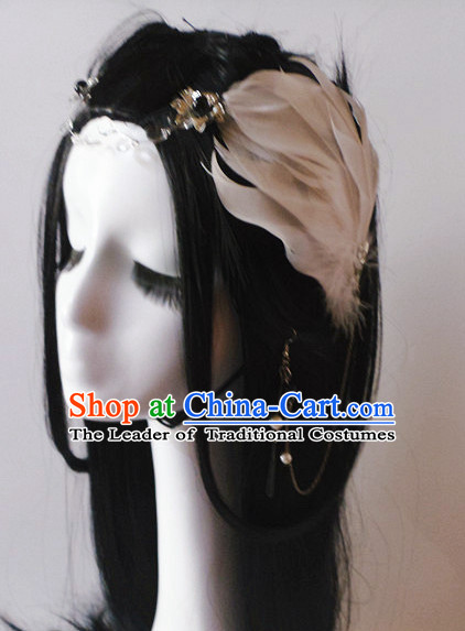 Light Coffee Chinese Classical Feather Hair Headwear Crowns Hats Headpiece Hair Accessories Jewelry Set