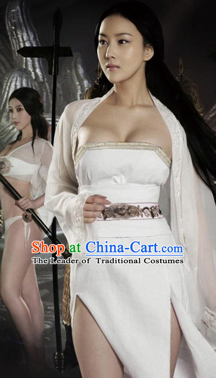 Chinese Sexy Women White Hanfu Costume Complete Set