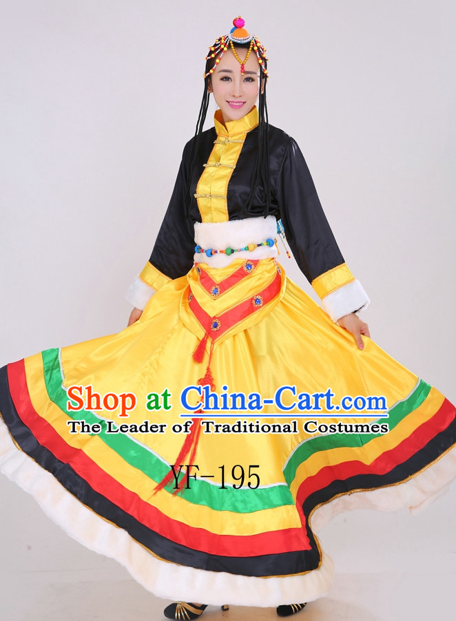 Chinese Minority Dance Dress China Fan Dance Costume Ribbon Dance Costumes Folk Dance Suit