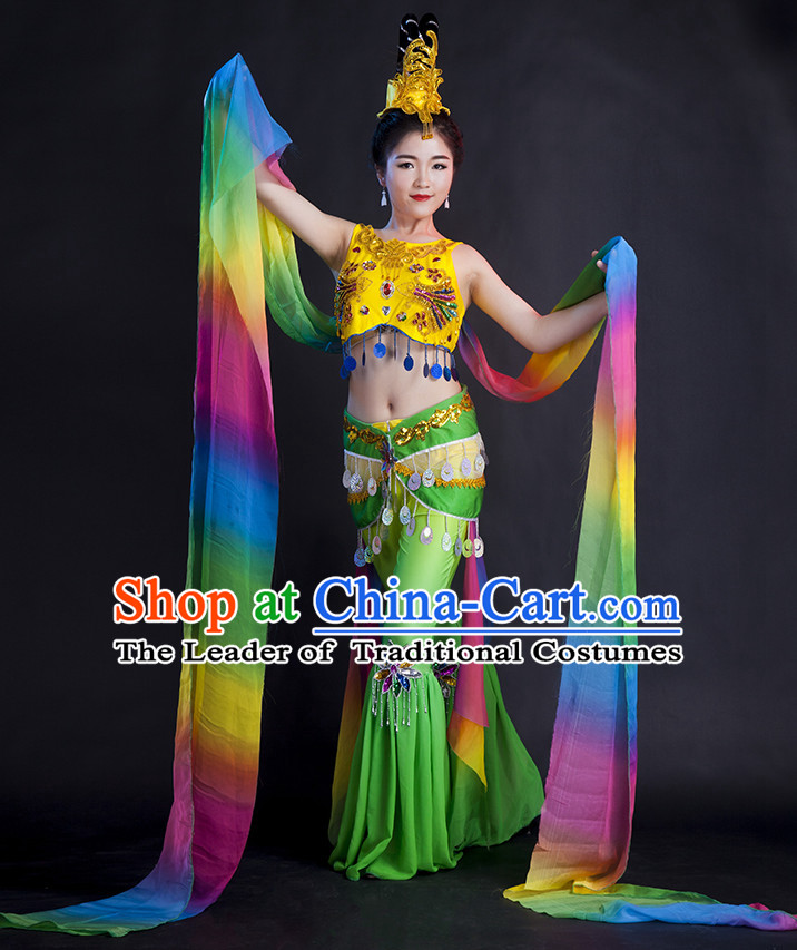 Chinese Women Fairy Dance Dress China Feitian Fan Dance Costume Ribbon Dance Costumes Folk Dance Suit