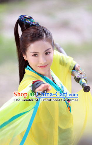 Chinese Ancient Female Hero Costumes and Headpieces Complete Set for Women