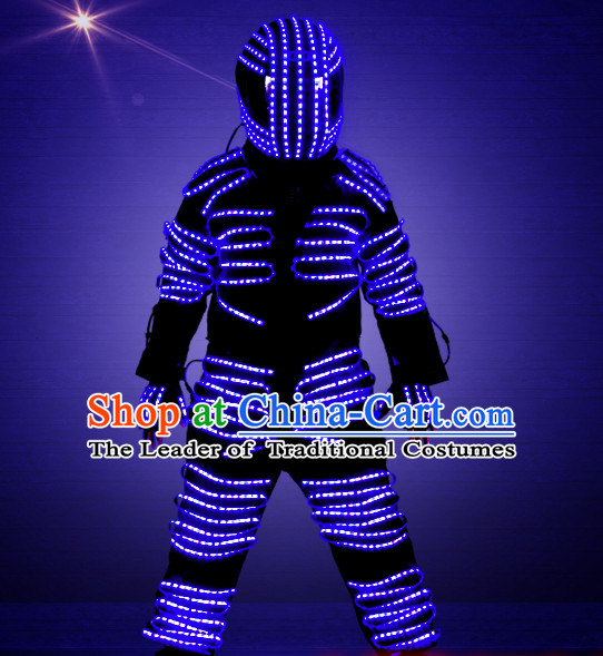 Robot Fancy Costume LED Lights Costumes Dancing Costume and Helmet Complete Set for Kids Adults Men Boys