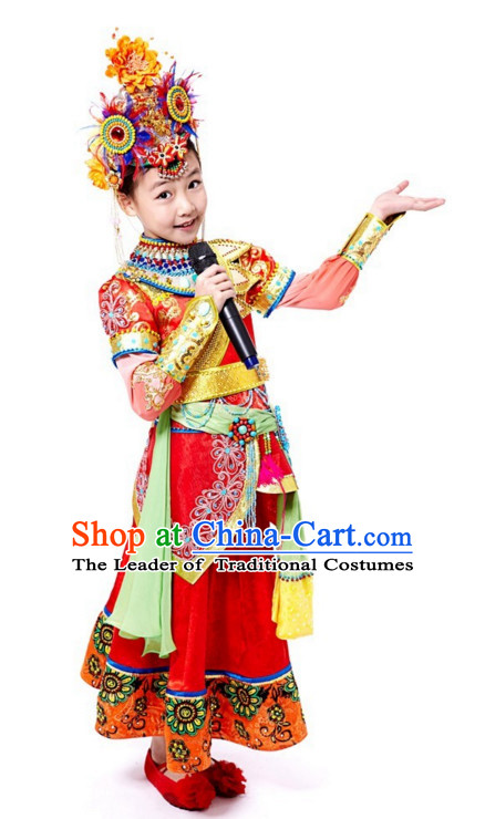 Chinese Stage Minority Dance Costume Dance Costumes Fan Dance Umbrella Ribbon Fans Dance Fan Water Sleeve Costume for Children Girls