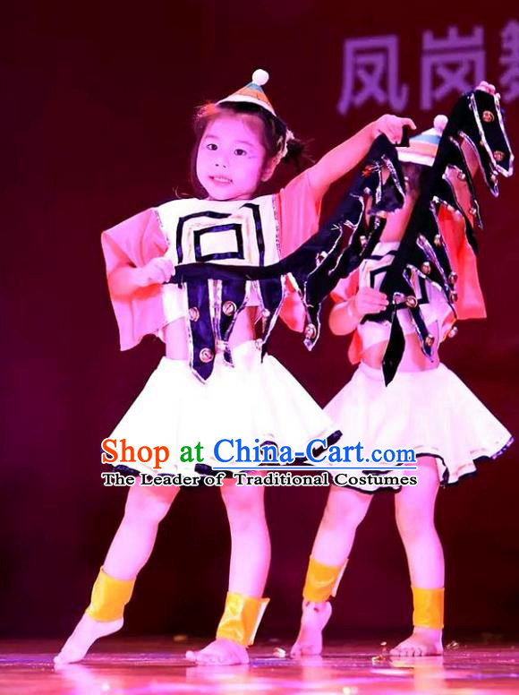 Traditional Chinese Yangge, Children Kindergarten Fan Dancing Wholesale Costume, Folk Dance Yangko Costume, Traditional Chinese Miao Nationality Dancewear for Kids
