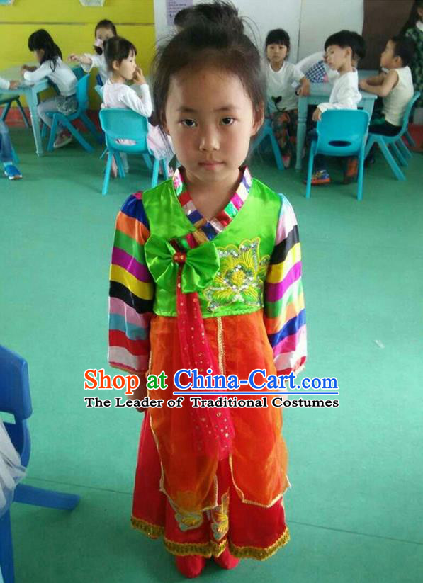 Traditional Chinese Yangge, Children Fan Dancing Wholesale Costume, Folk Dance Yangko Costume, Traditional Chinese Koreans Nationality Dancewear for Women