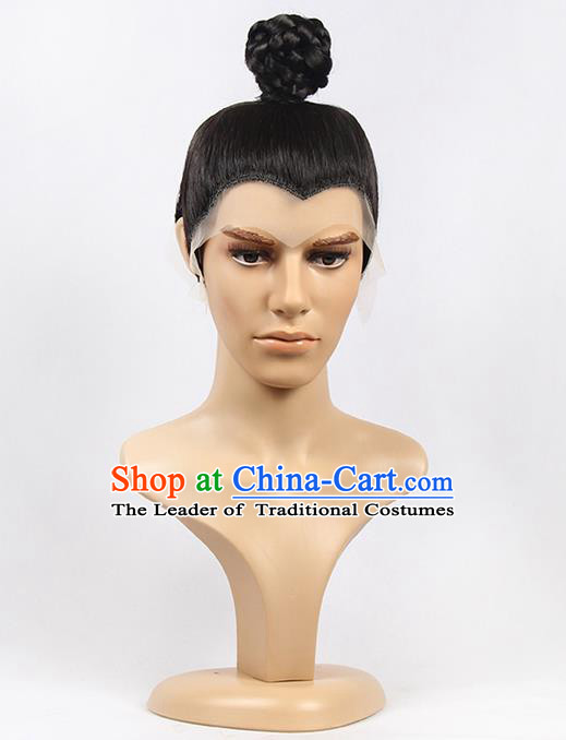 Chinese Ancient Swordsman Long Wig Set, Traditional Chinese Wig for Men