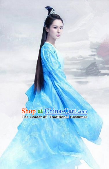 Traditional Chinese Ancient Heroine Fairy Costumes, Ancient Chinese Cosplay Swordswomen Knight Costume Complete Set for Women