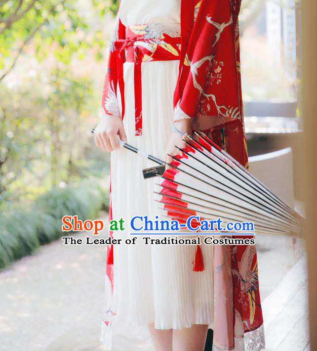 Traditional Japanese Restoring Ancient Kimono Costume, China Kimono Pleated Skirt Chiffon Long Dress for Women