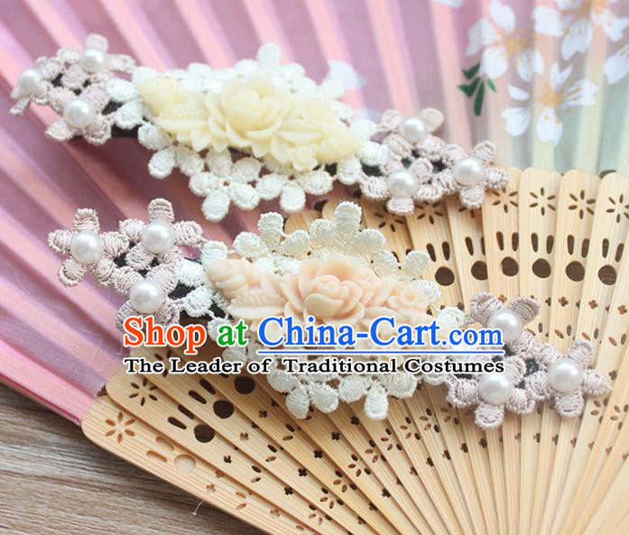 Traditional Classic Chinese Restoring Ancient Hair Jewelry Accessories Hair Claws, Elegant Lace Embroidery Flower Hairpin for Women