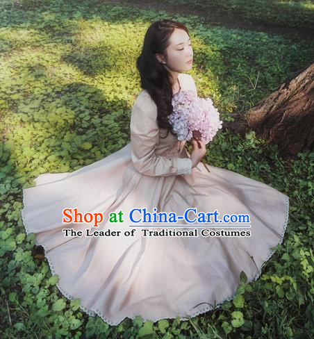 Traditional Classic Elegant Women Costume One-Piece Dress, British Restoring Ancient Princess Sweet Champagne Dress for Women