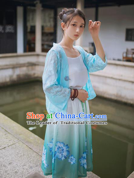 Traditional Classic Chinese Elegant Women Costume Hanfu Smock, Restoring Ancient Han Dynasty Shadow Short Cardigan for Women