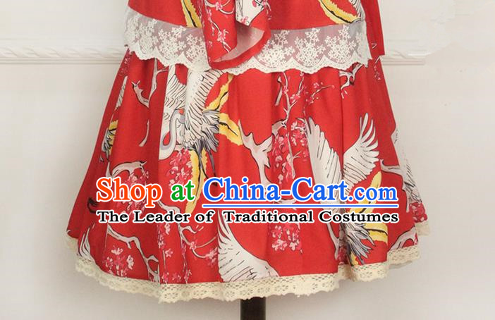 Traditional Japanese Restoring Ancient Kimono Costume Bust Skirt, China Red Modified Short Skirt for Women