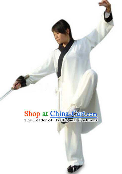 Traditional Chinese Wudang Silk Uniform Taoist Nun Uniform Priest Frock Kungfu Kung Fu Clothing Clothes Martial Pants Shirt Supplies Wu Gong Outfits, Chinese Short-Sleeve Tang Suit Wushu Clothing Tai Chi Suits Uniforms for Women