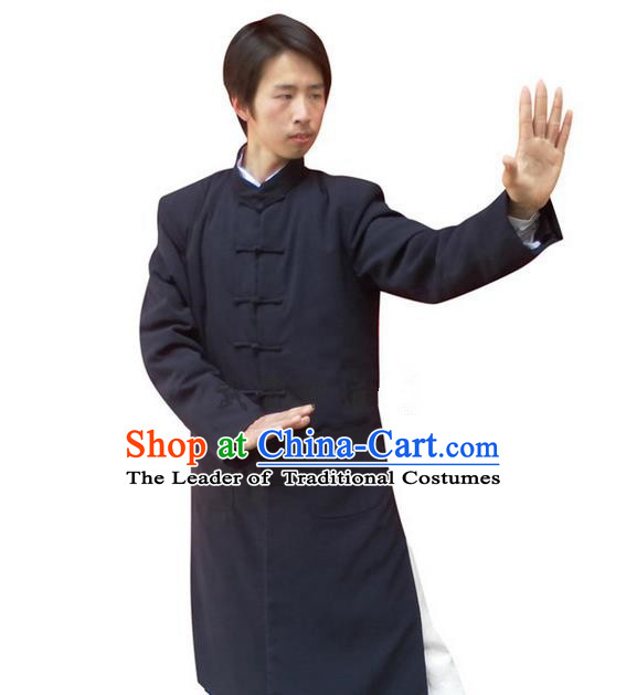 Traditional Chinese Wudang Uniform Taoist Uniform Linen Cotton Wadded Robe Priest Frock Complete Set Kungfu Kung Fu Clothing Clothes Pants Slant Opening Shirt Supplies Wu Gong Outfits, Chinese Tang Suit Wushu Clothing Tai Chi Suits Uniforms for Men