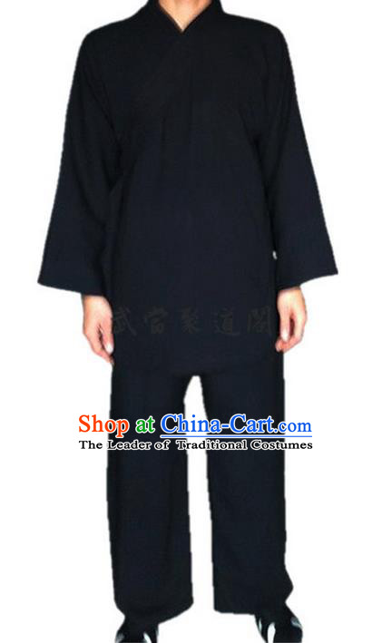 Traditional Chinese Wudang Uniform Taoist Uniform Cotton Priest Frock Complete Set Kungfu Kung Fu Clothing Clothes Pants Slant Opening Shirt Supplies Wu Gong Outfits, Chinese Tang Suit Wushu Clothing Tai Chi Suits Uniforms for Men