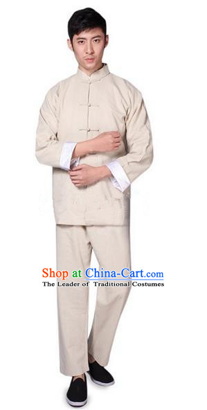 Traditional Chinese Wudang Uniform Taoist Bamboo Linen Uniform Complete Set Kungfu Kung Fu Clothing Clothes Pants Shirt Supplies Wu Gong Outfits, Chinese Tang Suit Wushu Clothing Tai Chi Suits Uniforms for Men
