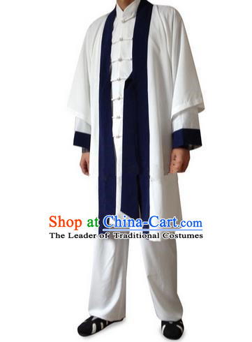 Traditional Chinese Wudang Uniform Taoist Linen Uniform Long Robe Complete Set Kungfu Kung Fu Clothing Clothes Pants Shirt Supplies Wu Gong Outfits, Chinese Tang Suit Wushu Clothing Tai Chi Suits Uniforms for Men