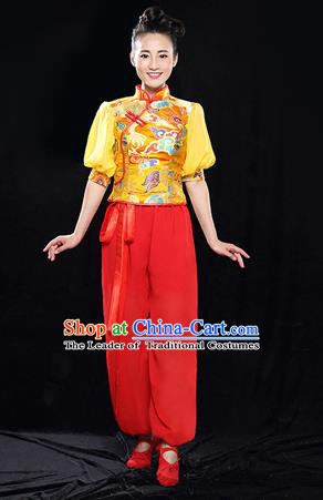 Traditional Chinese Classical Yangko Dance Dress, Yangge Fan Dancing Costume Puff Sleeve Yangko Suits, Folk Dance Yangko Costume for Women