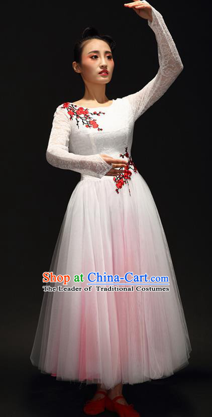 Traditional Chinese Classical Yangko Dance Cheongsam Dress, Yangge Fan Dancing Costume Chorus Suits, Folk Dance Yangko Costume for Women