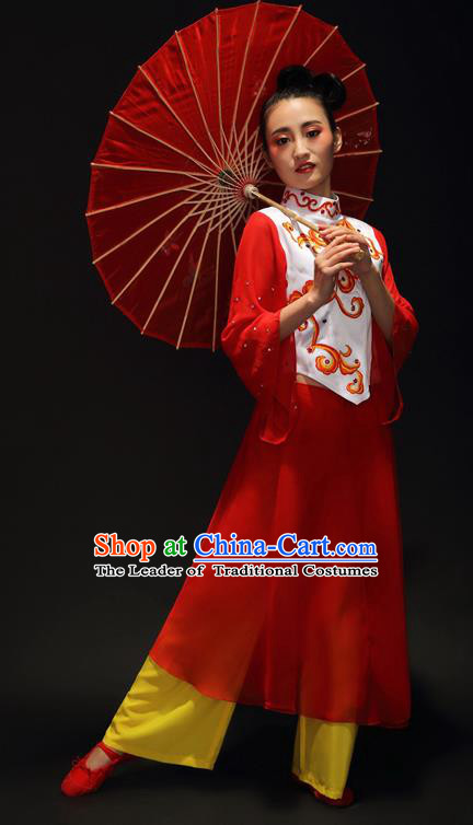 Traditional Chinese Classical Yangko Drum Dance Dress, Yangge Fan Dancing Costume Umbrella Dance Suits, Folk Dance Yangko Costume for Women