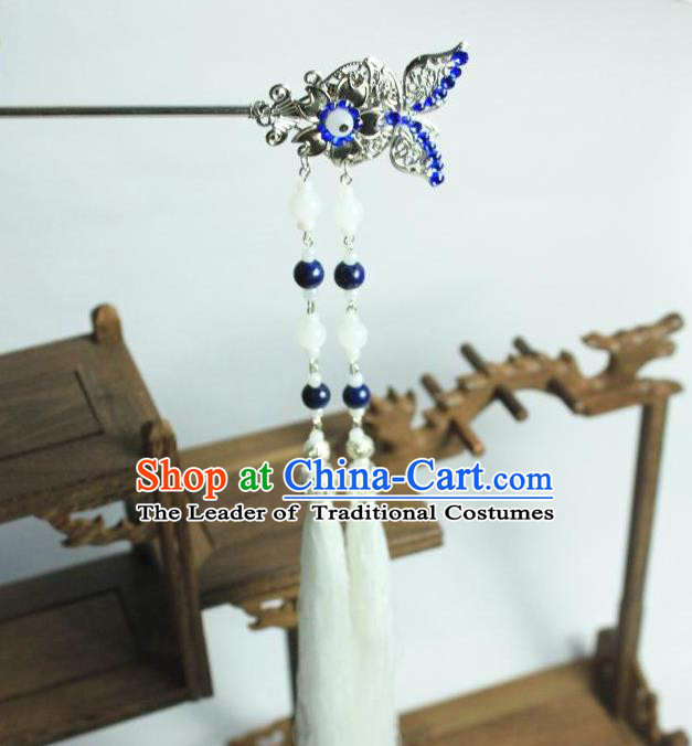 Traditional Chinese Ancient Jewelry Accessories, Ancient Chinese Han Dynasty Imperial Princess Hairpin, Princess Butterfly Long Tassel Hair Pin for Women