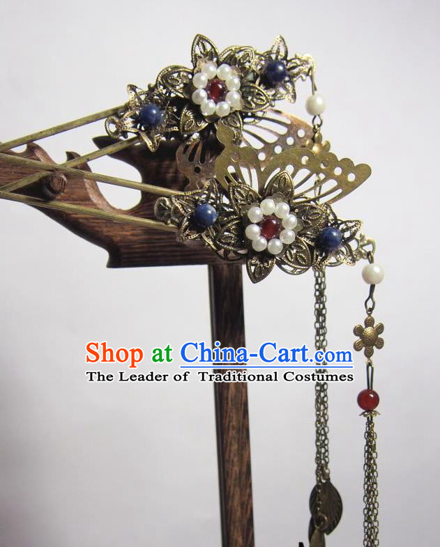Traditional Chinese Ancient Jewelry Accessories, Ancient Chinese Imperial Princess Wedding Long Tassels Hair Step Shake, China Wedding Bride Hairpin for Women