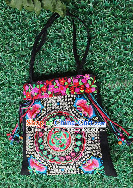 Traditional Chinese Miao Nationality Palace Handmade Single-Sided Embroidery Handbag Hmong Handmade Embroidery Canvas Single Shoulder Bags for Women