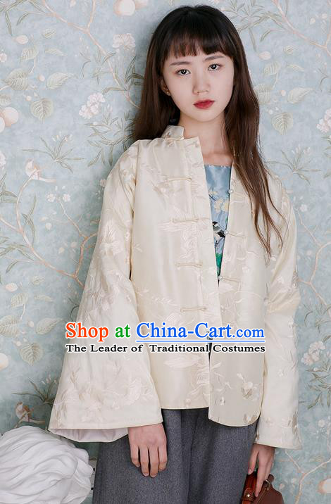 Traditional Classic Women Clothing, Traditional Classic Chinese Tess Embroidery Chinese Qing Dynasty Plate Buttons Front Opening Thin Cotton-Padded Clothes