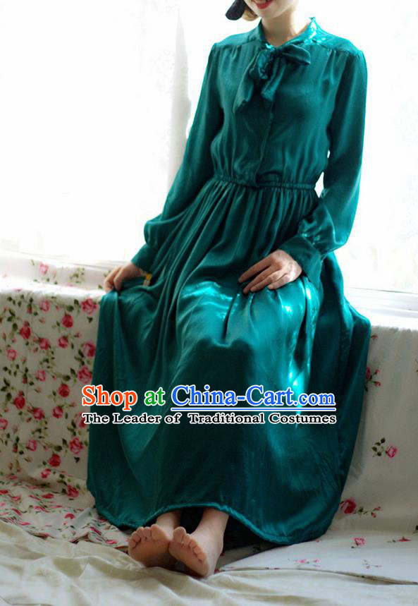 Traditional Classic Women Clothing, Traditional Classic Silk Satin Spring Long-Sleeved Dress Long Skirts