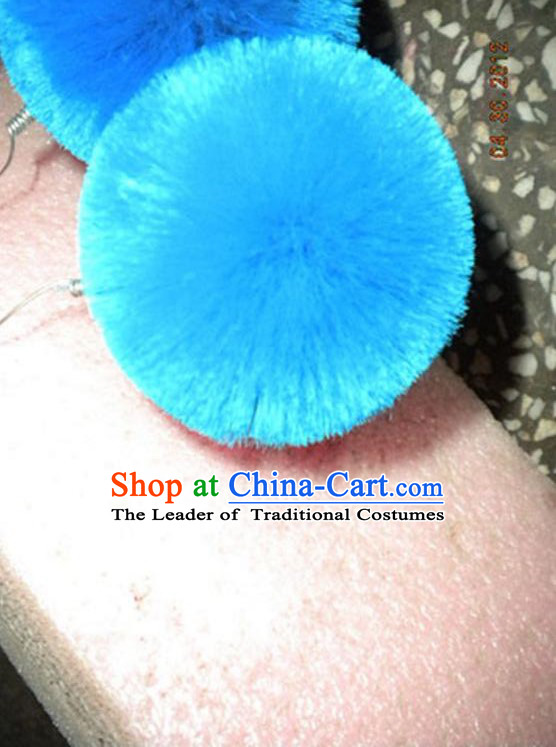 Peking Opera Head Wear Pompoms Accessories Pendant 2.5cm Light Blue