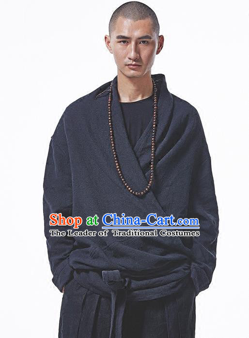 Traditional Chinese Linen Tang Suit Men Costumes Coats, Chinese Ancient Linen Improved Hanfu Zen Suit Dust Coat for Men