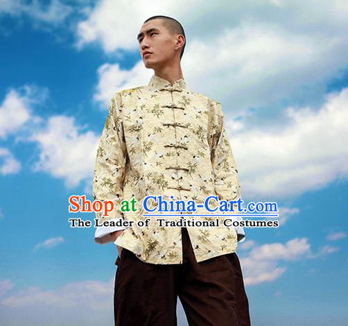 Traditional Chinese Linen Tang Suit Men Costumes Coat, Chinese Ancient Double Lined Clothes Hot Stamping Cotton Linen Jacket for Men