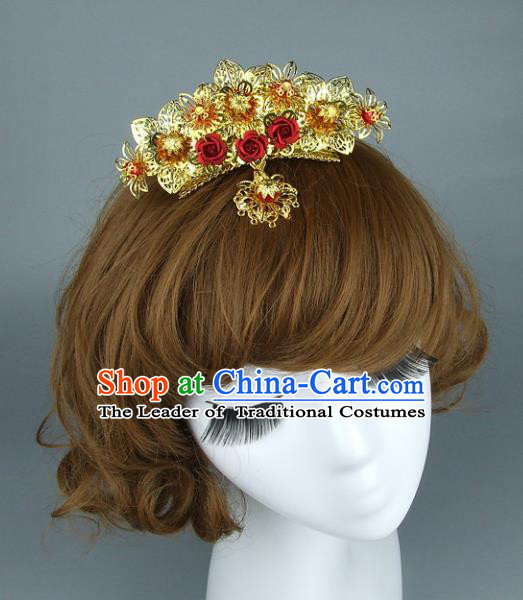 Top Grade Handmade Chinese Wedding Hair Accessories Xiuhe Suit Hair Clasp, Baroque Style Bride Hair Comb Headwear for Women