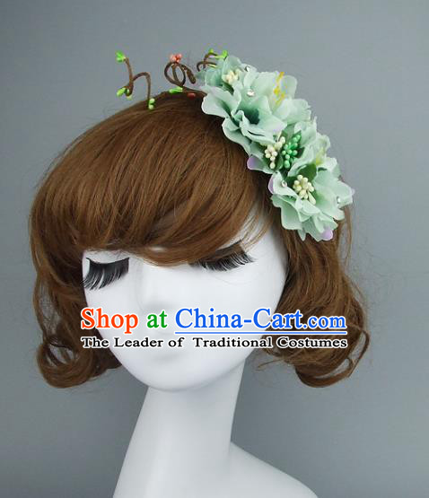 Top Grade Handmade Wedding Hair Accessories Model Show Green Flowers Hair Stick, Baroque Style Bride Deluxe Headwear for Women