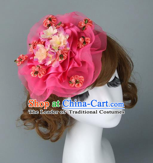 Asian China Exaggerate Wedding Hair Accessories Model Show Pink Hat, Halloween Ceremonial Occasions Miami Deluxe Headwear