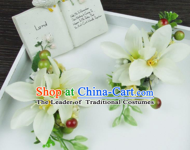 Asian China Wedding Bride Hair Accessories White Flower Hair Stick Baroque Headwear for Women