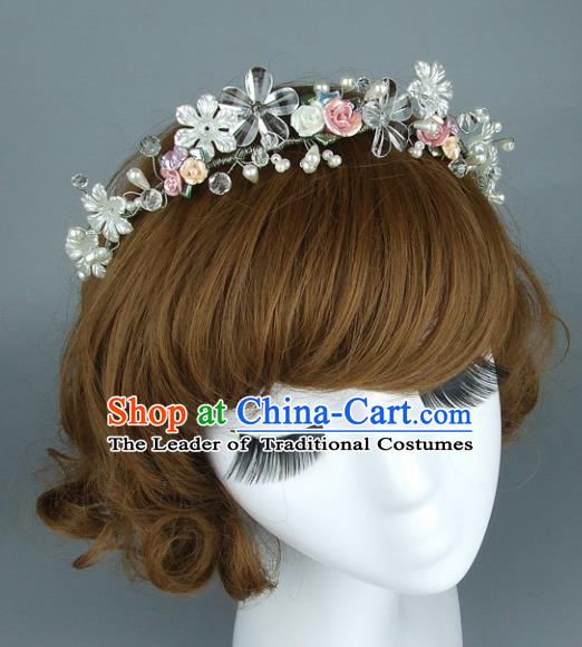 Top Grade Handmade Classical Hair Accessories Princess Ceramics Flowers Hair Clasp, Baroque Style Wedding Bride Headband for Women