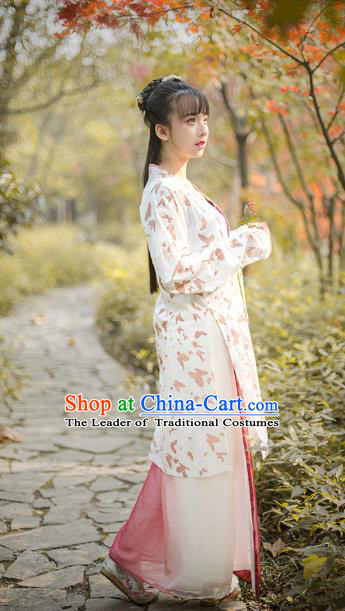 Traditional Chinese Song Dynasty Young Lady Embroidered Costume, Asian China Ancient Hanfu Dress Clothing for Women
