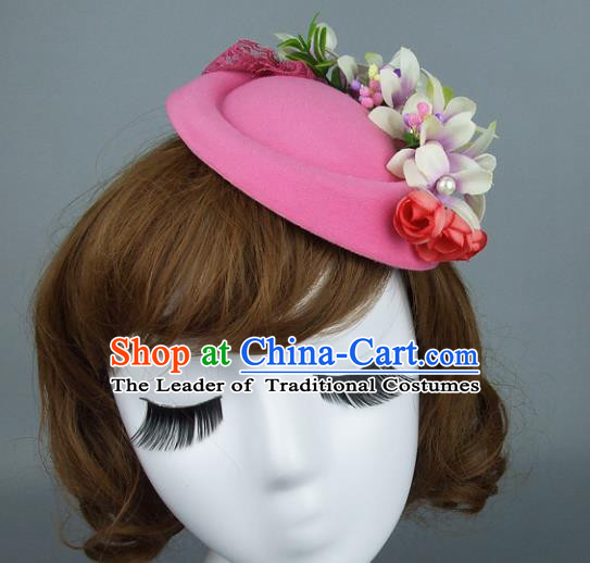 Top Grade Handmade Fancy Ball Hair Accessories Model Show Pink Top Hat, Baroque Style Deluxe Headwear for Women