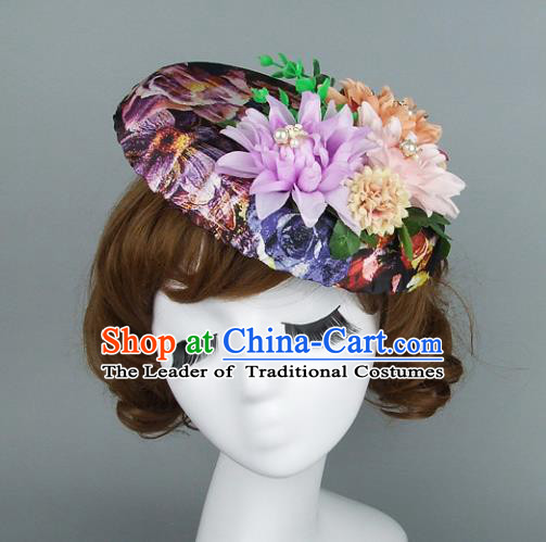Top Grade Handmade Fancy Ball Hair Accessories Model Show Flowers Top Hat, Baroque Style Deluxe Headwear for Women