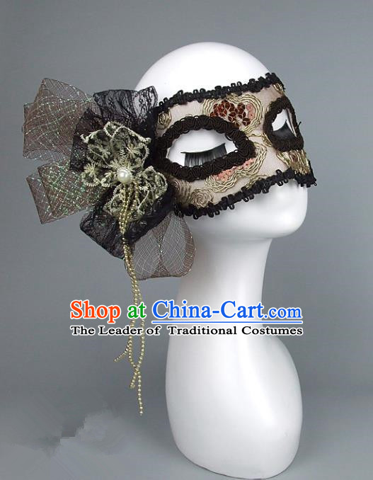 Top Grade Handmade Exaggerate Fancy Ball Accessories Black Lace Mask, Halloween Model Show Ceremonial Occasions Face Mask