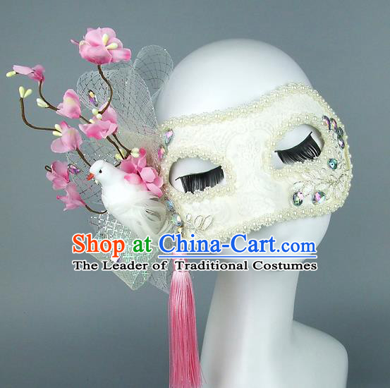 Top Grade Handmade Exaggerate Fancy Ball Accessories Pink Flowers Pigeon Mask, Halloween Model Show Ceremonial Occasions Face Mask
