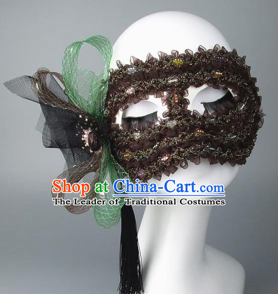 Handmade Halloween Fancy Ball Accessories Brown Flower Mask, Ceremonial Occasions Miami Model Show Face Mask