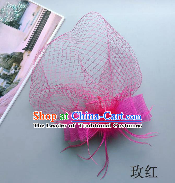 Handmade Vintage Hair Accessories Veil Pink Bowknot Headwear, Bride Ceremonial Occasions Model Show Headdress